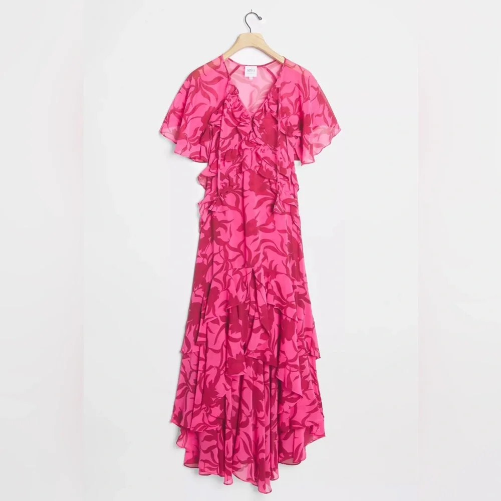 Misa Los Angeles Sabrina Ruffled Maxi Dress Floral Pink Size XS NWT - Picture 8 of 8